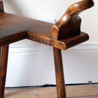 1950s Spanish Brutalist primitive elm leather chair front view