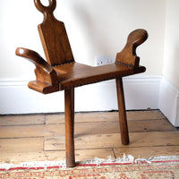 1950s Spanish Brutalist primitive elm leather chair front view