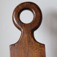Fretwork cut back Front view 1950s Spanish Brutalist primitive elm leather chair front view