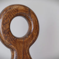 1950s Spanish Brutalist primitive elm leather chair front view