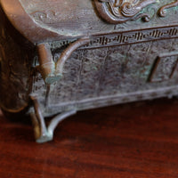 Bamboo-form leg detail of antique Japanese bronze suiban bonsai display pot