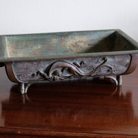 Top view of Meiji-period Japanese bronze suiban vessel showing patina and form