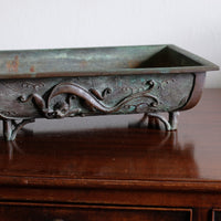 Antique Meiji Japanese bronze suiban vessel by Tōun-sai with dragon relief