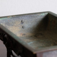 Top view of Meiji-period Japanese bronze suiban vessel showing patina and form