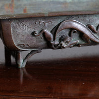 Bamboo-form leg detail of antique Japanese bronze suiban bonsai display pot