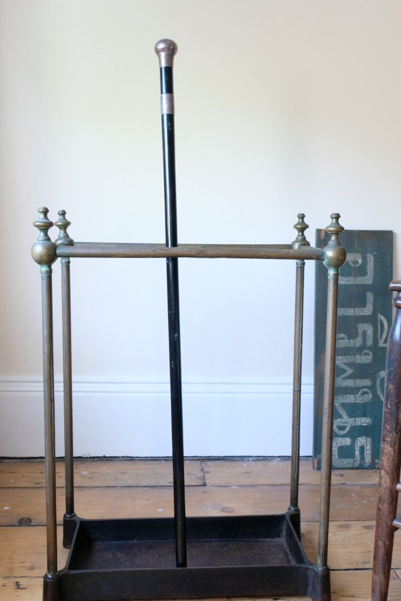 ebonised walking stick with hallmarked silver top and engraved plaque