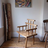 Primitive Handmade Wooden Armchair in Rustic Timber Finish