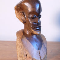 front view Hand-Carved Makonde Wood Bust – East African Tribal Sculpture