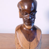 front view of Hand-Carved Makonde Wood Bust – East African Tribal Sculpture
