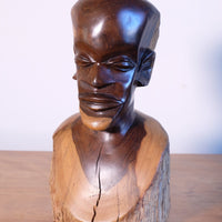front view of Hand-Carved Makonde Wood Bust – East African Tribal Sculpture