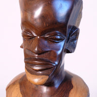 Close up of Hand-Carved Makonde Wood Bust face, East African Tribal Sculpture