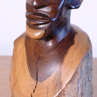 Close up of Hand-Carved Makonde Wood Bust face, East African Tribal Sculpture