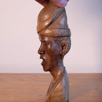 African Hand-Carved Wooden Bust Sculpture – Vintage Tribal Portrait Art (24.5cm)