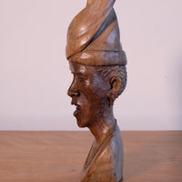 African Hand-Carved Wooden Bust Sculpture – Vintage Tribal Portrait Art (24.5cm)