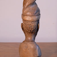 back of a African Hand-Carved Wooden Bust Sculpture – Vintage Tribal Portrait Art (24.5cm)