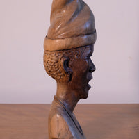 side view of a African Hand-Carved Wooden Bust Sculpture – Vintage Tribal Portrait Art (24.5cm)