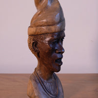 African Hand-Carved Wooden Bust Sculpture – Vintage Tribal Portrait Art (24.5cm)