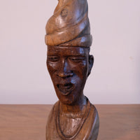 African Hand-Carved Wooden Bust Sculpture – Vintage Tribal Portrait Art (24.5cm)