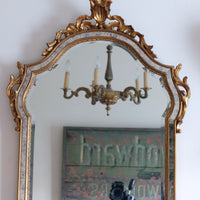 Close up of the ornate crest - Italian Baroque Giltwood Wall Mirror 1957