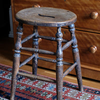 Antique Victorian Elm Stool With Oval Top And Turned Legs Circa 1860