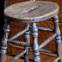 Time-worn painted Victorian stool - Antique Victorian Elm Stool With Oval Top And Turned Legs Circa 1860