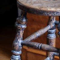 Antique Victorian Elm Stool With Oval Top And Turned Legs Circa 1860