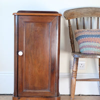 front view - Antique Victorian mahogany bedside cupboard with curved corners and single door circa 1880