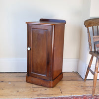 angled front view - 19th Century Mahogany Bedside Cupboard with Single Door & Curved Corners