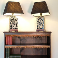 Oriental decorated ceramic lamp black cream floral motif