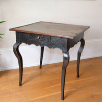 fretwork apron carving on 18th century ebonised oak side table