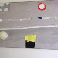 Detail view large abstract oil painting minimal geometric shapes