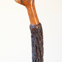 Antique Irish blackthorn walking stick with natural bark shaft and boxwood handle