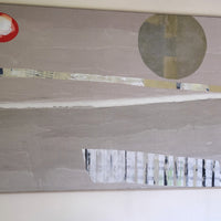 Detail view large abstract oil painting minimal geometric shapes