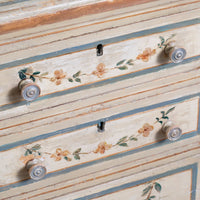 close up of hand painted drawers - Antique French Painted Commode with Central Deep Drawer, Circa 1800