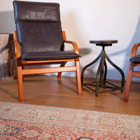 Pair of 1970s Danish Stouby bentwood leather lounge chairs with sculptural oak frame