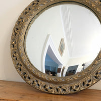 19th Century Round Convex Giltwood Mirror with Pierced Foliate Frame