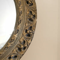 19th Century Round Convex Giltwood Mirror with Pierced Foliate Frame