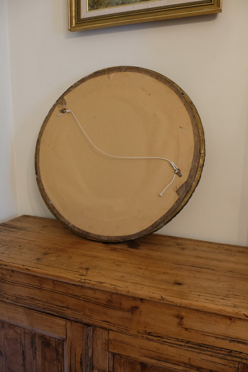 19th Century Round Convex Giltwood Mirror with Pierced Foliate Frame