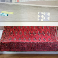Vintage Turkoman-Style Afghan Wool Rug with 27 Ersari Guls