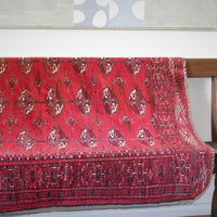 Vintage Turkoman-Style Afghan Wool Rug with 27 Ersari Guls