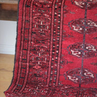 Vintage Turkoman-Style Afghan Wool Rug with 27 Ersari Guls
