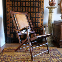 Victorian brass studded leather folding campaign chair reclining armchair circa 1875