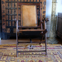 Victorian brass studded leather folding campaign chair reclining armchair circa 1875