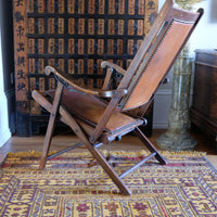 Victorian brass studded leather folding campaign chair reclining armchair circa 1875