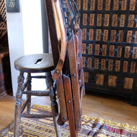 Folded Victorian brass studded leather folding campaign chair reclining armchair circa 1875