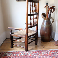 Antique Lancashire Oak Spindle Back Armchair with Rush Seat, 19th Century North Country Chair