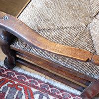 Antique Lancashire Oak Spindle Back Armchair with Rush Seat, 19th Century North Country Chair