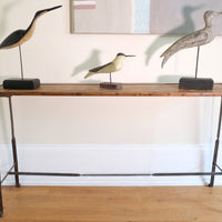 Mid-Century Industrial Console Table in Old Pine and Rustic Iron