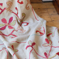 Large Uzbek Suzani embroidered textile silk on cotton floral lattice design