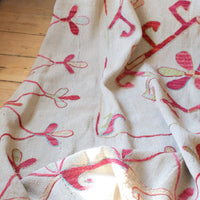Large Uzbek Suzani embroidered textile silk on cotton floral lattice design